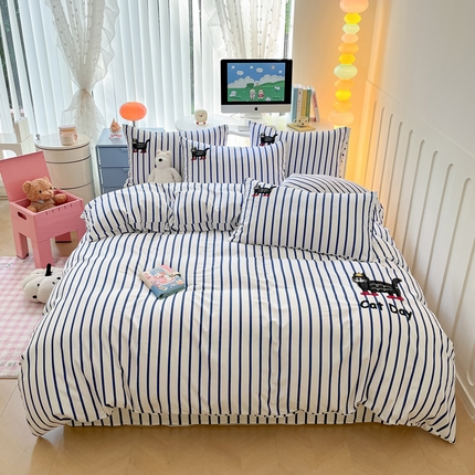 91家纺网 家纺一手货源 找家纺 （总）雅居纺家纺 2025新款全棉老粗布绣花四件套单被套