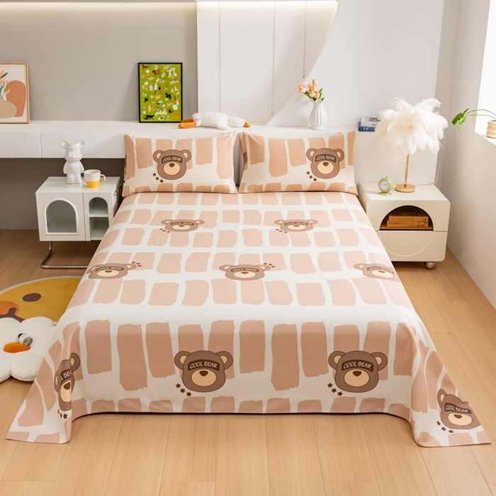 91家纺网 家纺一手货源 找家纺 2025新款老粗布床单老粗布凉席三件套系列-床单 酷酷熊