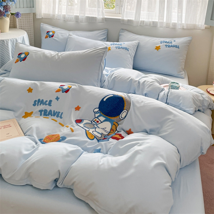 91家纺网 家纺一手货源 找家纺 星座家纺 2025新款水洗棉毛巾绣四件套 太空旅行