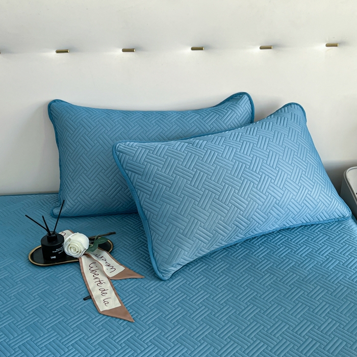 91家纺网 家纺一手货源 找家纺 梵克保罗 2025新款凉感丝床笠凉席三件套--饼干系列 蓝色