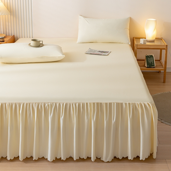 91家纺网 家纺一手货源 找家纺 梵克保罗 2025新款亲肤磨毛舒适柔软纯色Q系列床裙 Q-奶油白