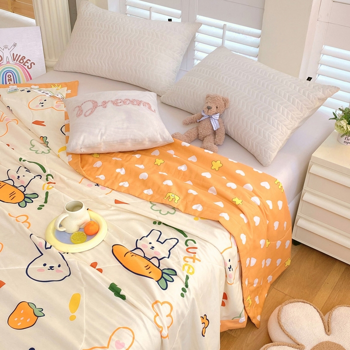 91家纺网 家纺一手货源 找家纺 （自己工厂 有网销大热款 网销帮推可合作优惠）2025新款全棉夏被空调被夏凉被纯棉夏季儿童棉花薄被子 萝卜兔