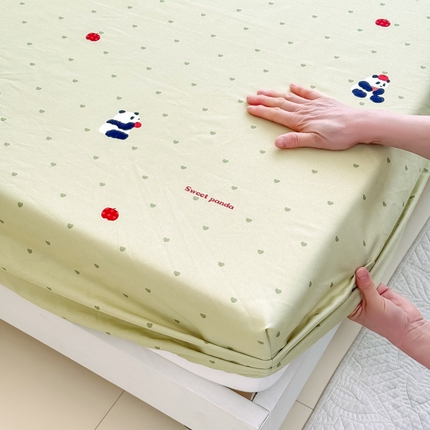 （买家秀）（爆款花型 不断货）2025年新款A类母婴级针织棉双层纱印花床笠三件套全棉纯棉床笠纯色床笠 床笠-熊猫绿