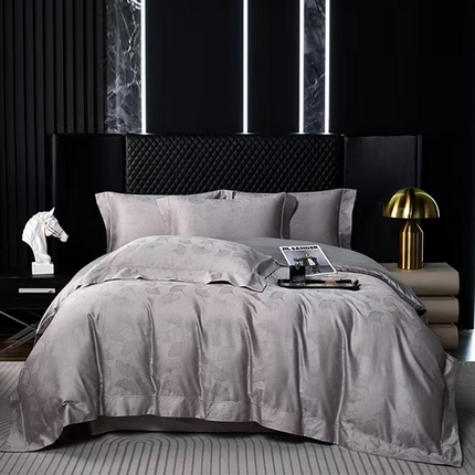 优品阁 2024新款长绒棉贡缎提花--欧式轻奢提花系列叶叶情深-淡雅灰