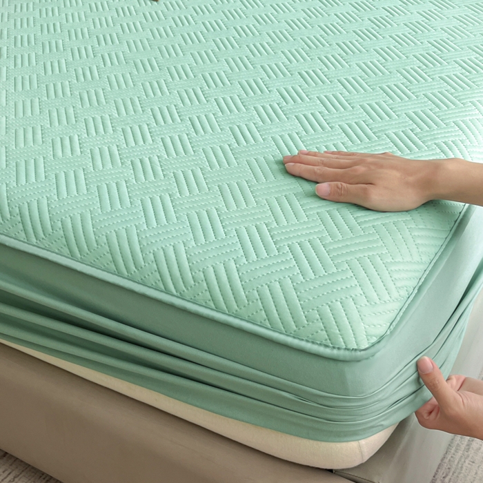 91家纺网 家纺一手货源 找家纺 梵克保罗 2025新款凉感丝床笠饼干系列凉席枕套 绿色