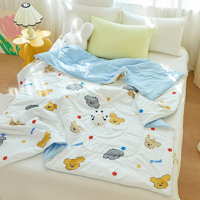 91家纺网 家纺一手货源 找家纺 梦恬佳 2025新款A类水洗皱皱棉夏凉被 快乐小狗