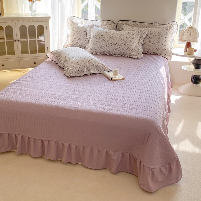 91家纺网 家纺一手货源 找家纺 仟网汇 2025新款赫本针织双层纱床盖四件套 小紫花