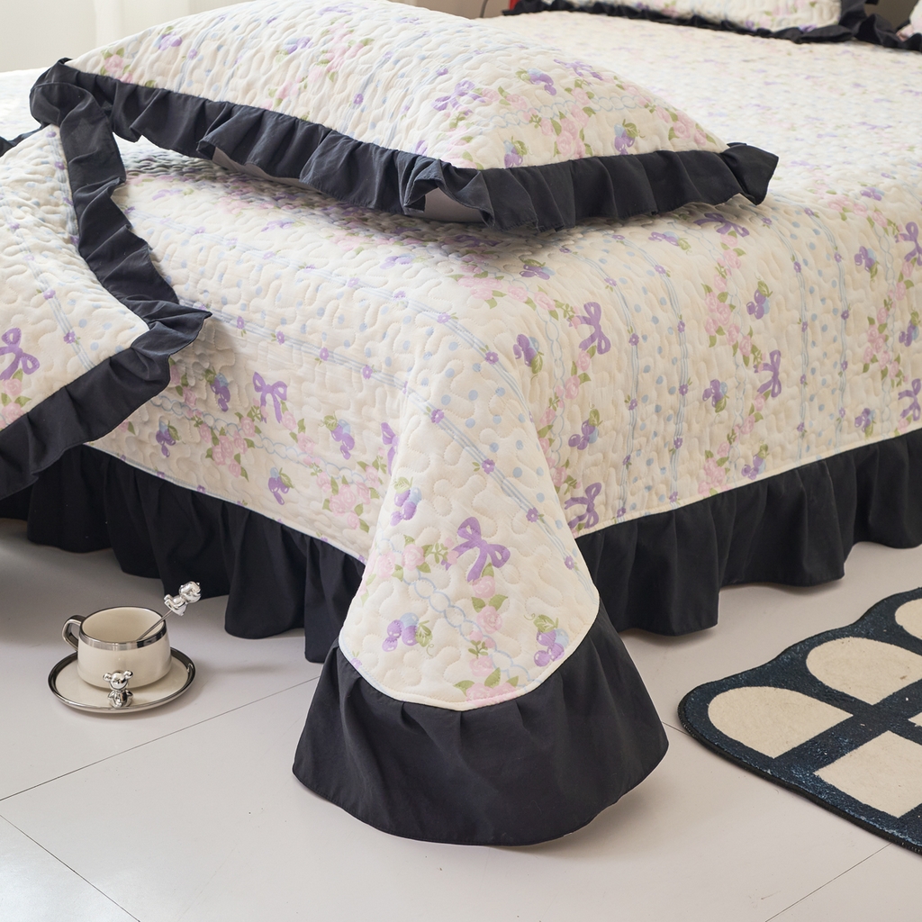 91家纺网 家纺一手货源 找家纺 蝶帕家纺 2025新款法式赫本风韩版花边水洗棉床盖四件套 氧气周末