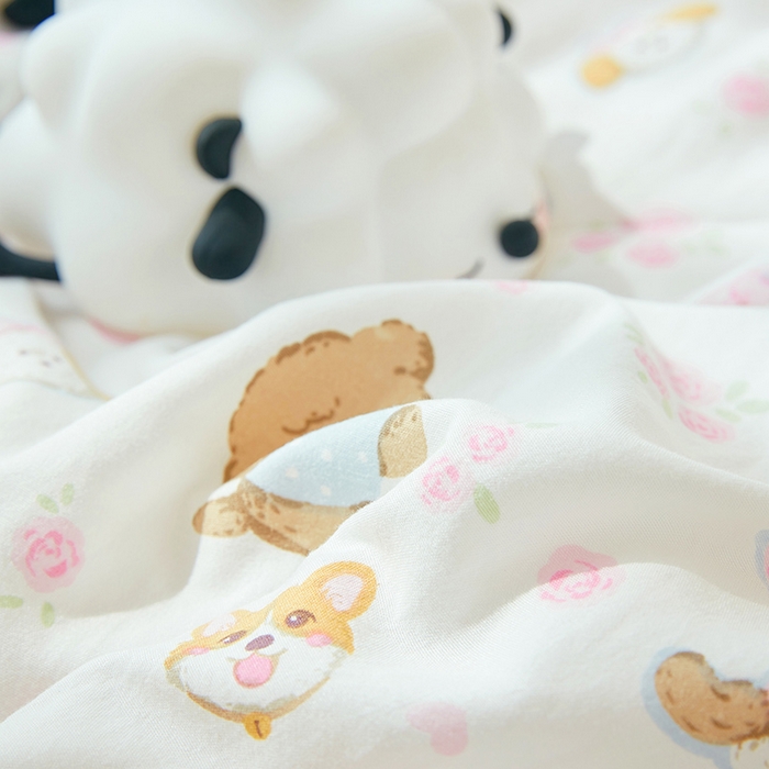 91家纺网 家纺一手货源 找家纺 梦恬佳 2025新款A类水洗皱皱棉夏凉被 灰萌小狗