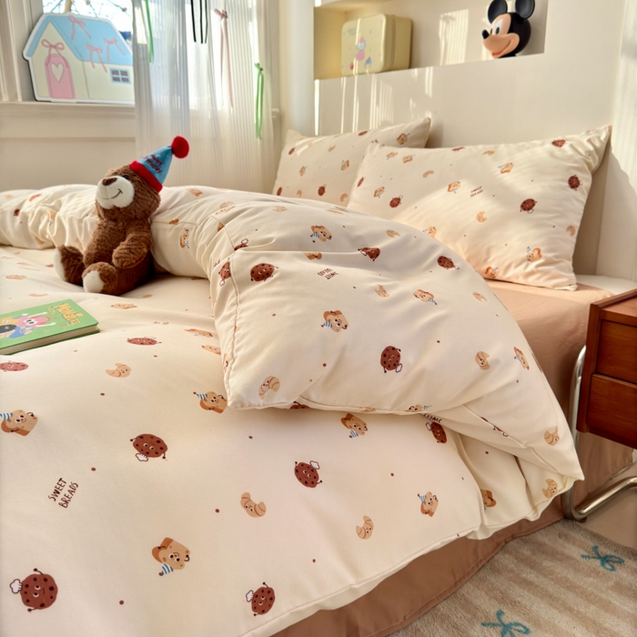 91家纺网 家纺一手货源 找家纺 冕悠家纺 2025新款热款A类高克重针织双层纱四件套系列 （提供买家秀） 圆饼奶酪