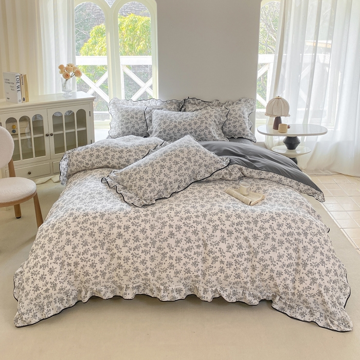 91家纺网 家纺一手货源 找家纺 仟网汇 2025新款赫本针织双层纱床盖四件套 蔓枝