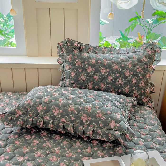 91家纺网 家纺一手货源 找家纺 2025新款全棉夹棉床裙 白兰地