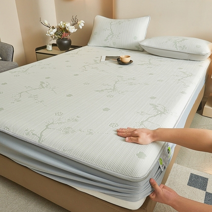 柔品2025新款PE中分子凉感提花凉席系列 春意-床笠款
