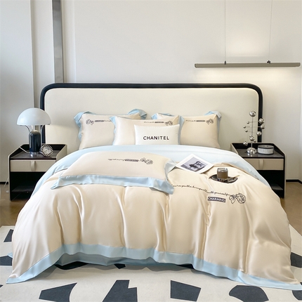 2025春季新款亲肤水洗真丝刺绣四件套-罗伊莎 奶昔白-风铃兰