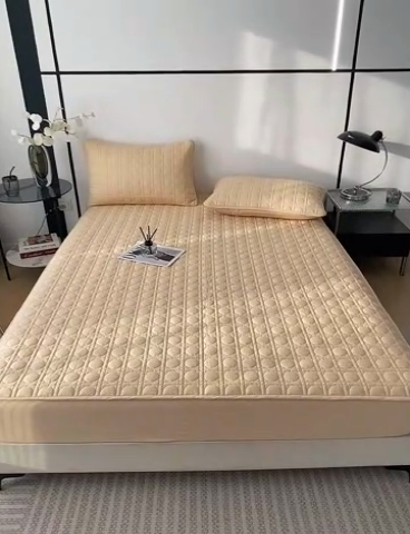 91家纺网 家纺一手货源 找家纺 佳笠家居 2025新款全棉纯棉夹棉床笠四季通用席梦思保护套床罩 卡其色