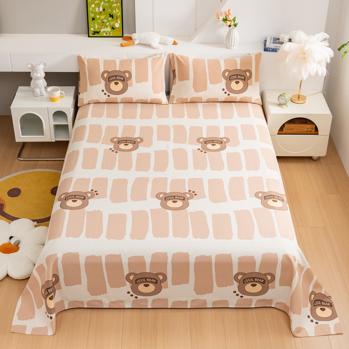 91家纺网 家纺一手货源 找家纺 2025新款老粗布床单老粗布凉席三件套系列-床单 酷酷熊