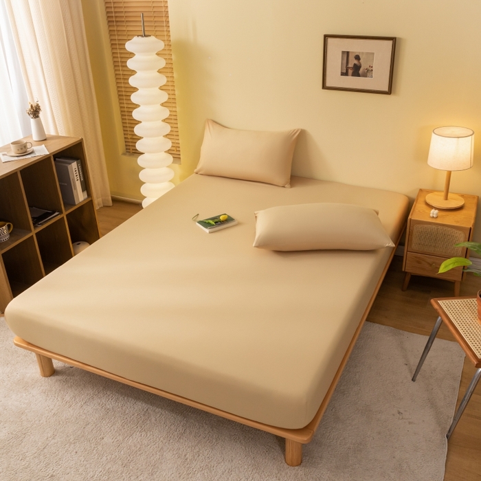 91家纺网 家纺一手货源 找家纺 梵克保罗 2025新款简约纯色亲肤磨毛床笠 卡其