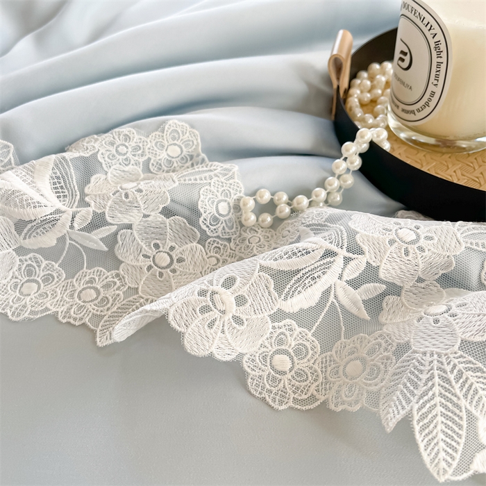 91家纺网 家纺一手货源 找家纺 雯豆家纺 2025夏季新品天丝蕾丝花边款夏被四件套夏天凉感薄被空调被 米娅-气泡蓝