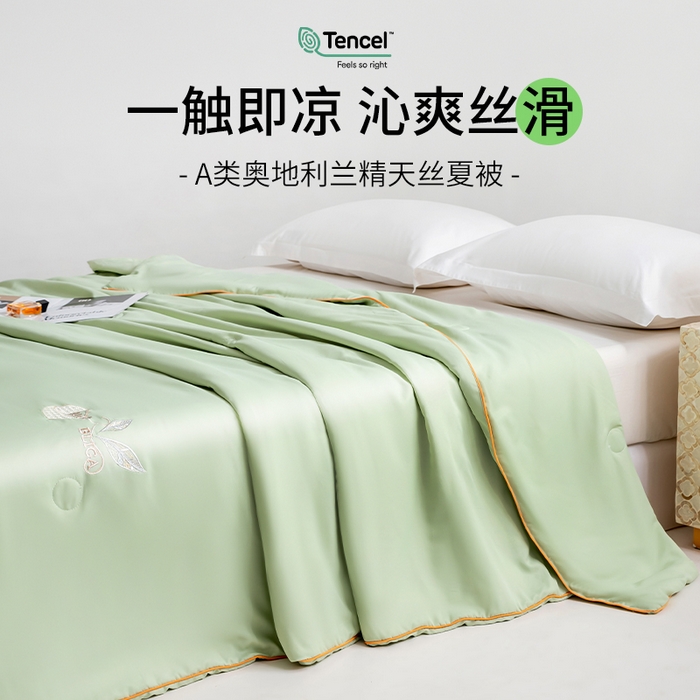 91家纺网 家纺一手货源 找家纺 眠多宝 2025新款奥地利兰精天丝刺绣夏被空调被 香绿