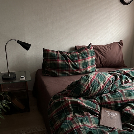恋恋三季2025新款春季全棉色织格子混搭四件套- 奥尔松木屋咖 奥尔松木屋咖-枕套混搭摩卡