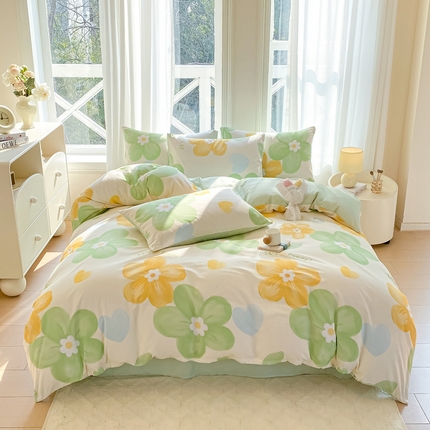 91家纺网 家纺一手货源 找家纺 念家居 2025新款直播爆款三件套印花小清新13070全棉四件套 半夏花语