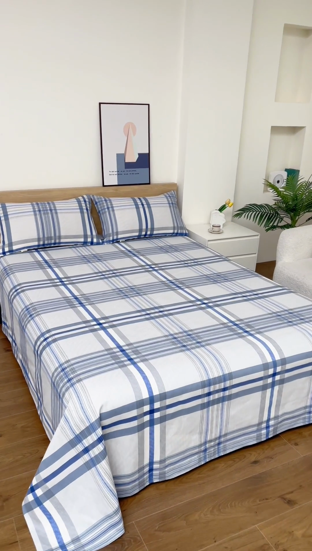 91家纺网 家纺一手货源 找家纺 2025新款老粗布床单老粗布凉席三件套系列-床单 格韵-蓝