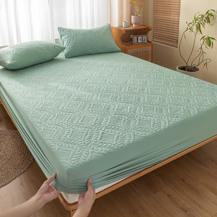 91家纺网 家纺一手货源 找家纺 梵克保罗 2025新款简约纯色水洗棉防水夹棉枕套 墨绿