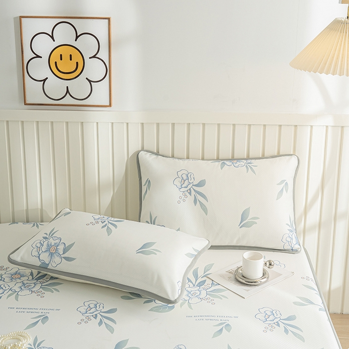 91家纺网 家纺一手货源 找家纺 卢赛尔 2025新款凉感丝提花凉席床笠款 清雅