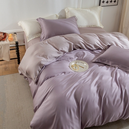 91家纺网 家纺一手货源 找家纺 121  2025新款60s支进口兰精天丝四件套-秋风QIUFENG系列（场景三） 浅藤紫