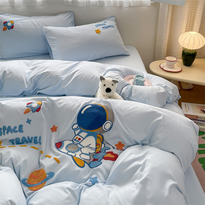 91家纺网 家纺一手货源 找家纺 星座家纺 2025新款水洗棉毛巾绣四件套 太空旅行