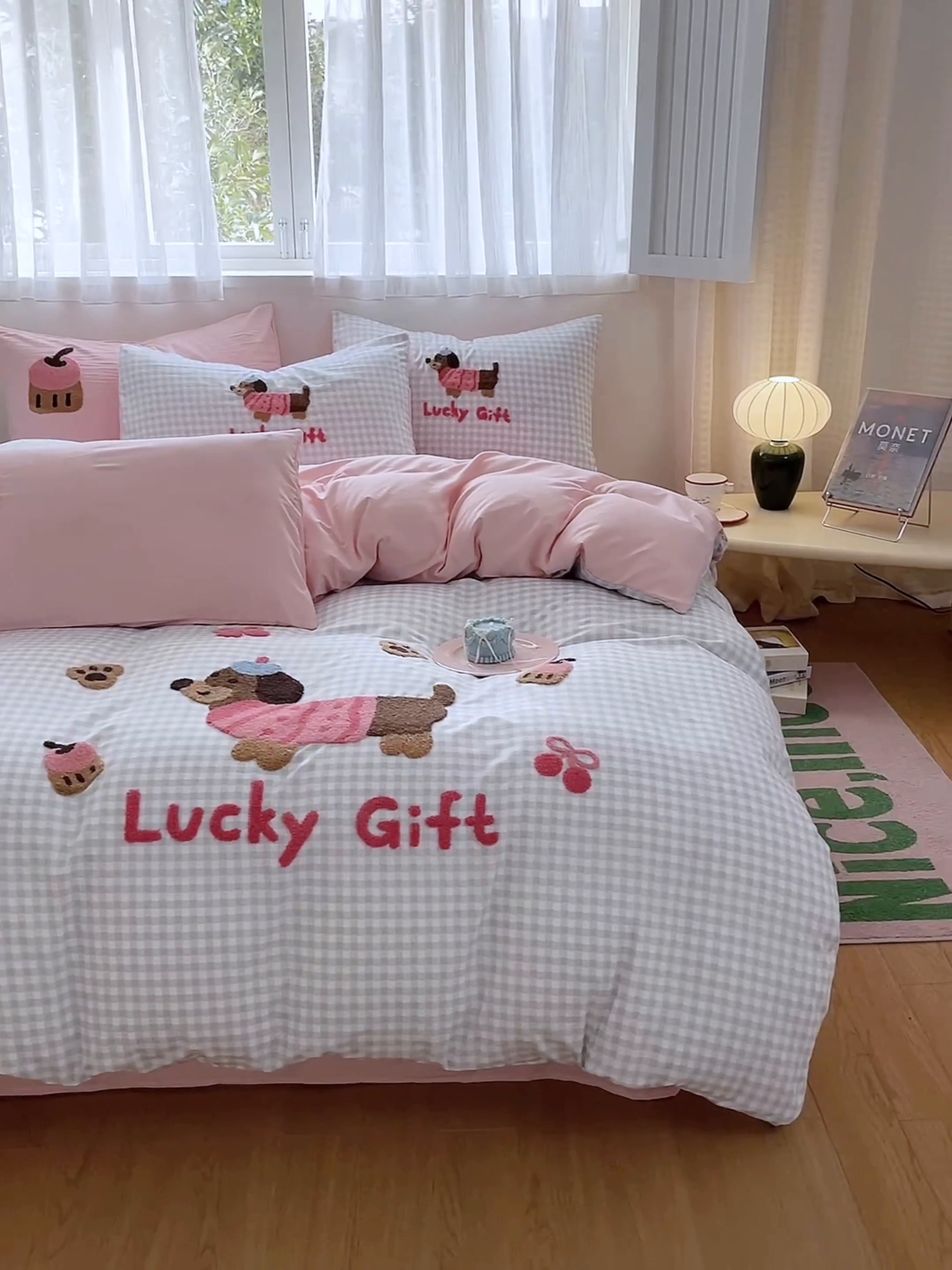 91家纺网 家纺一手货源 找家纺 星座家纺 2025新款水洗棉毛巾绣四件套 哈哈狗