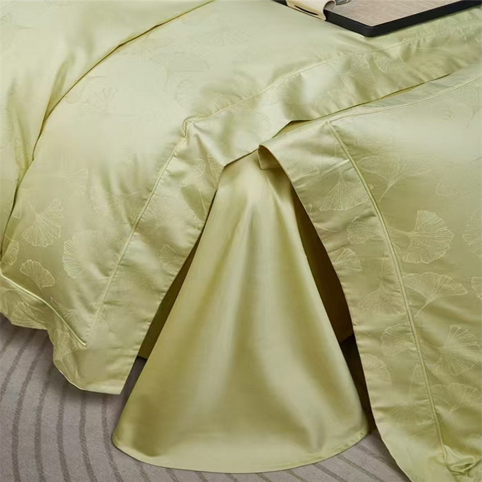 91家纺网 家纺一手货源 找家纺 优品阁 2024新款长绒棉贡缎提花--欧式轻奢提花系列叶叶情深-牛油果绿