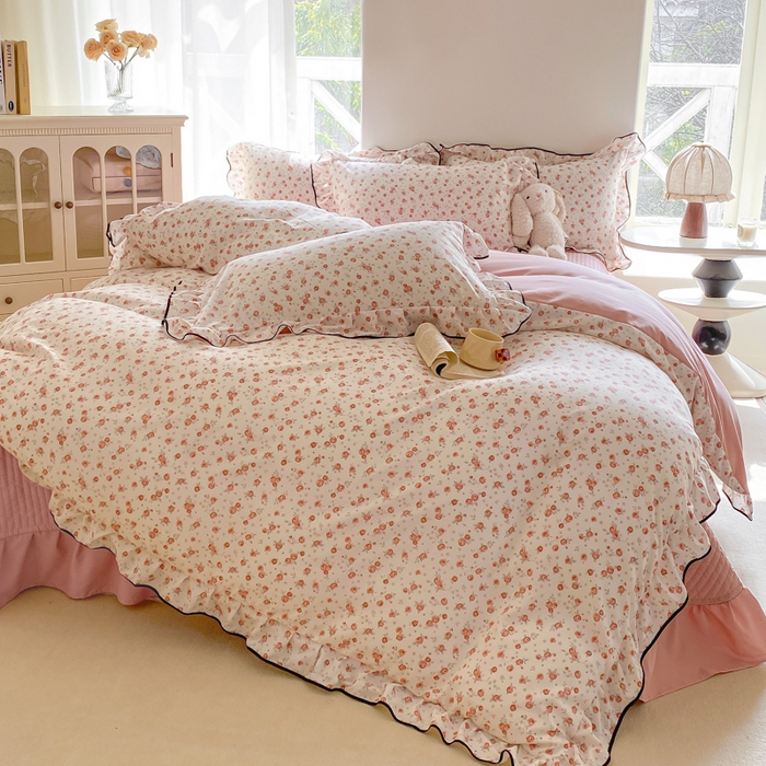 91家纺网 家纺一手货源 找家纺 仟网汇 2025新款赫本针织双层纱床盖四件套 花季