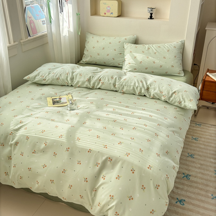 91家纺网 家纺一手货源 找家纺 冕悠家纺 2025新款热款A类高克重针织双层纱四件套系列 （提供买家秀） 清新奶绿