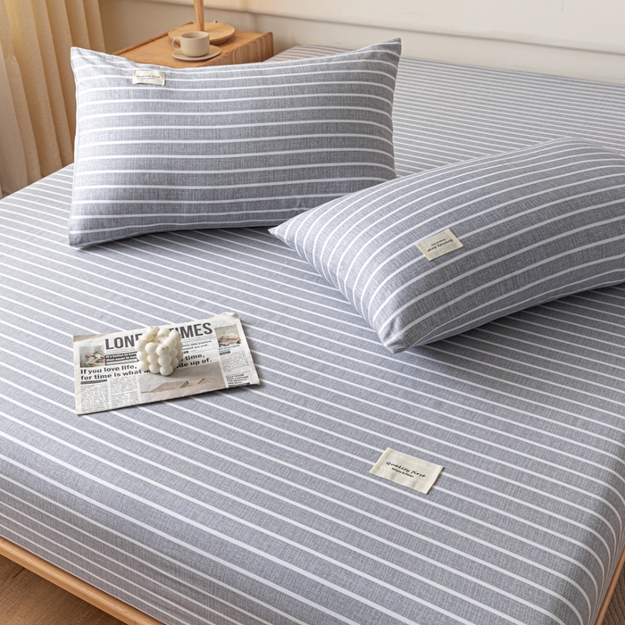 91家纺网 家纺一手货源 找家纺 梵克保罗 2025新款亲肤舒适全棉印花系列床笠 细条灰