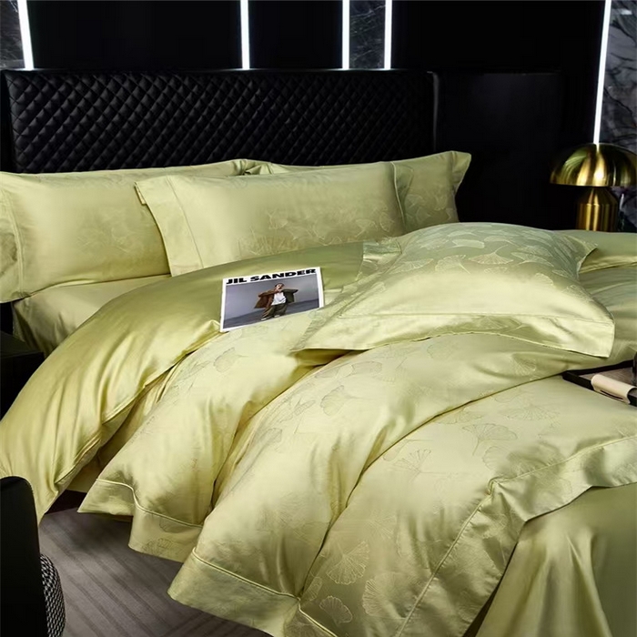 91家纺网 家纺一手货源 找家纺 优品阁 2024新款长绒棉贡缎提花--欧式轻奢提花系列叶叶情深-牛油果绿