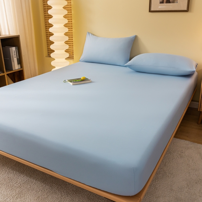 91家纺网 家纺一手货源 找家纺 梵克保罗 2025新款简约纯色亲肤磨毛床笠 天蓝