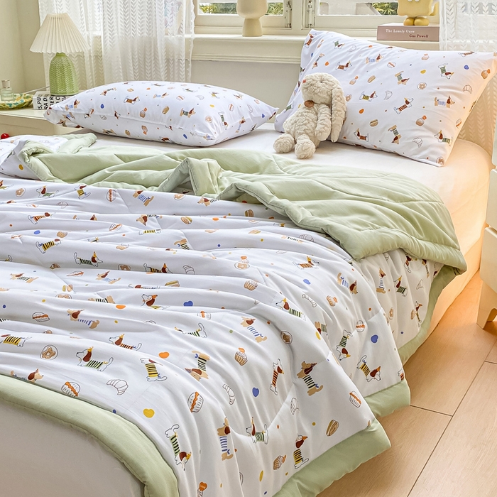 91家纺网 家纺一手货源 找家纺 穆琪 2025年新款小清新手包边夏凉被水洗棉印花夏被 汪汪队