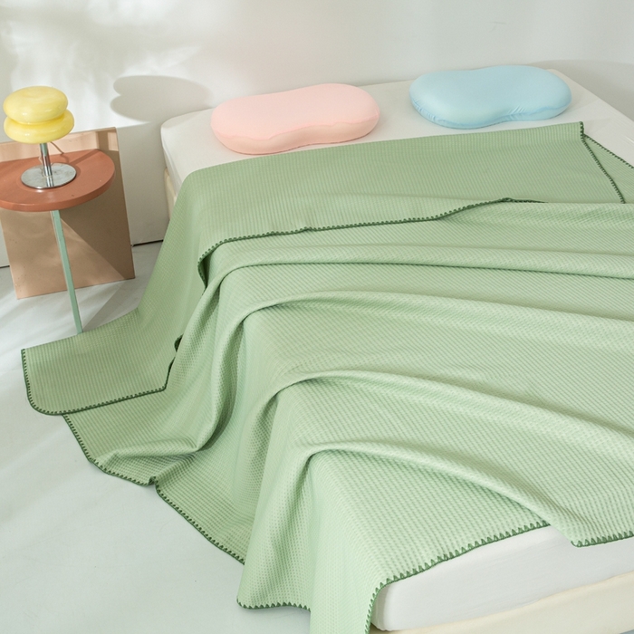 91家纺网 家纺一手货源 找家纺 柏薇2025新款A类华夫格400g凉感丝盖毯多功能双面用凉感夏凉被 双面纯凉感-橄榄绿