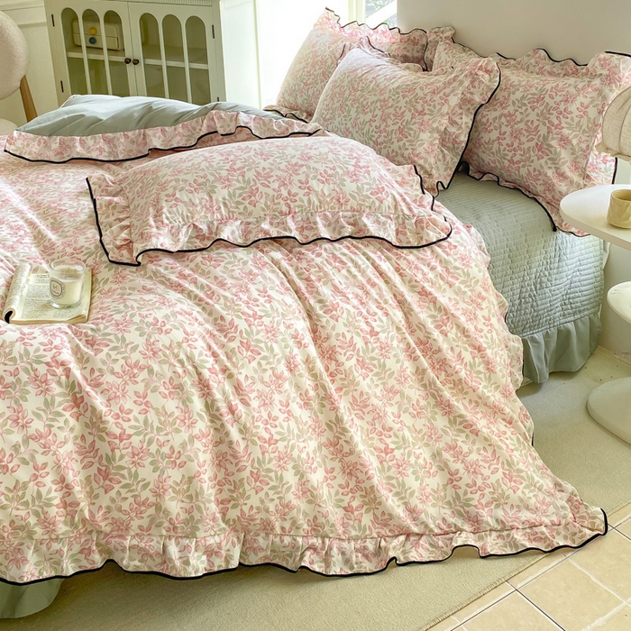 91家纺网 家纺一手货源 找家纺 仟网汇 2025新款赫本针织双层纱床盖四件套 沐晴