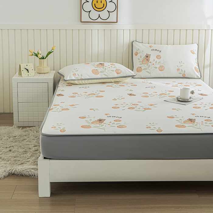 91家纺网 家纺一手货源 找家纺 卢赛尔 2025新款凉感丝提花凉席床笠款 柿柿如意