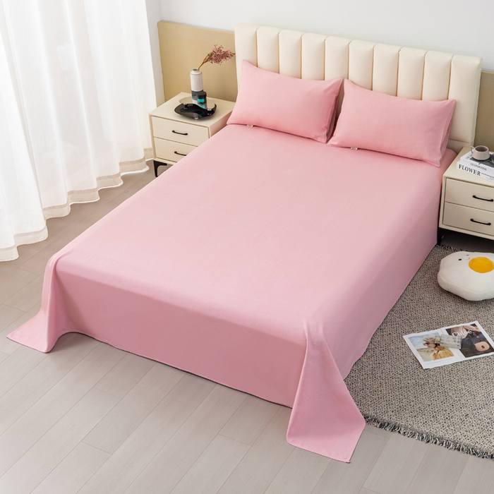 91家纺网 家纺一手货源 找家纺 2025新款老粗布床单老粗布凉席三件套系列-床单 浪漫-粉