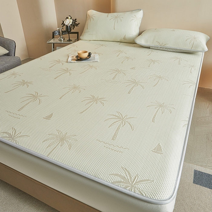 91家纺网 家纺一手货源 找家纺 柔品2025新款PE中分子凉感提花凉席系列 椰林-床席款