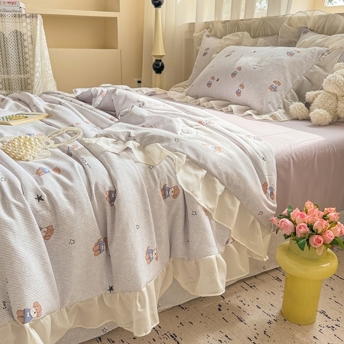 91家纺网 家纺一手货源 找家纺 芯贝儿 2025新款提花针织水洗m双层纱夏被四件套 可爱狗