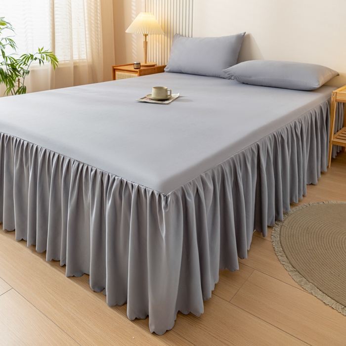 91家纺网 家纺一手货源 找家纺 梵克保罗 2025新款亲肤磨毛舒适柔软纯色Q系列床裙 Q-浅灰