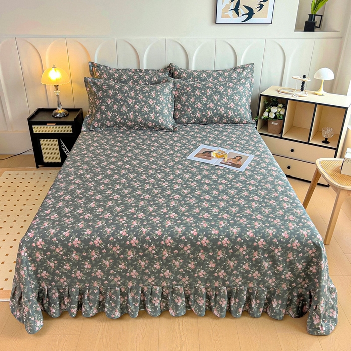 91家纺网 家纺一手货源 找家纺 2025新款全棉花边款床单 白兰地