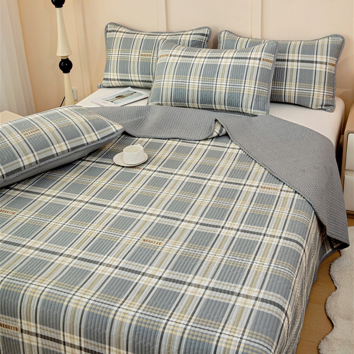 91家纺网 家纺一手货源 找家纺 情煊家纺 2025新款双面全棉夹棉床盖三件套 伯格灰