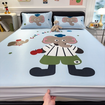 丝羽坊 2025新款大版印花冰丝凉席冰丝席碳光冰丝凉席-床笠款 长鼻王