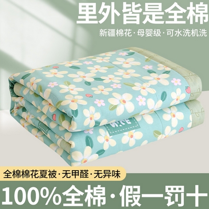 （自己工厂 有网销大热款 网销帮推可合作优惠）2025新款全棉夏被空调被夏凉被纯棉夏季儿童棉花薄被子 花满城-绿