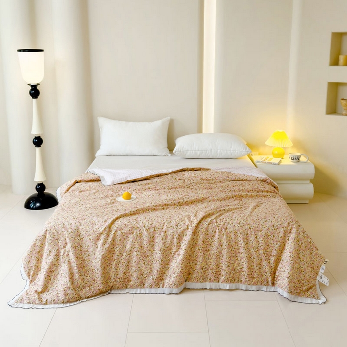 91家纺网 家纺一手货源 找家纺 眠多宝 2025新款亲肤舒适水洗棉花边夏被 致雅